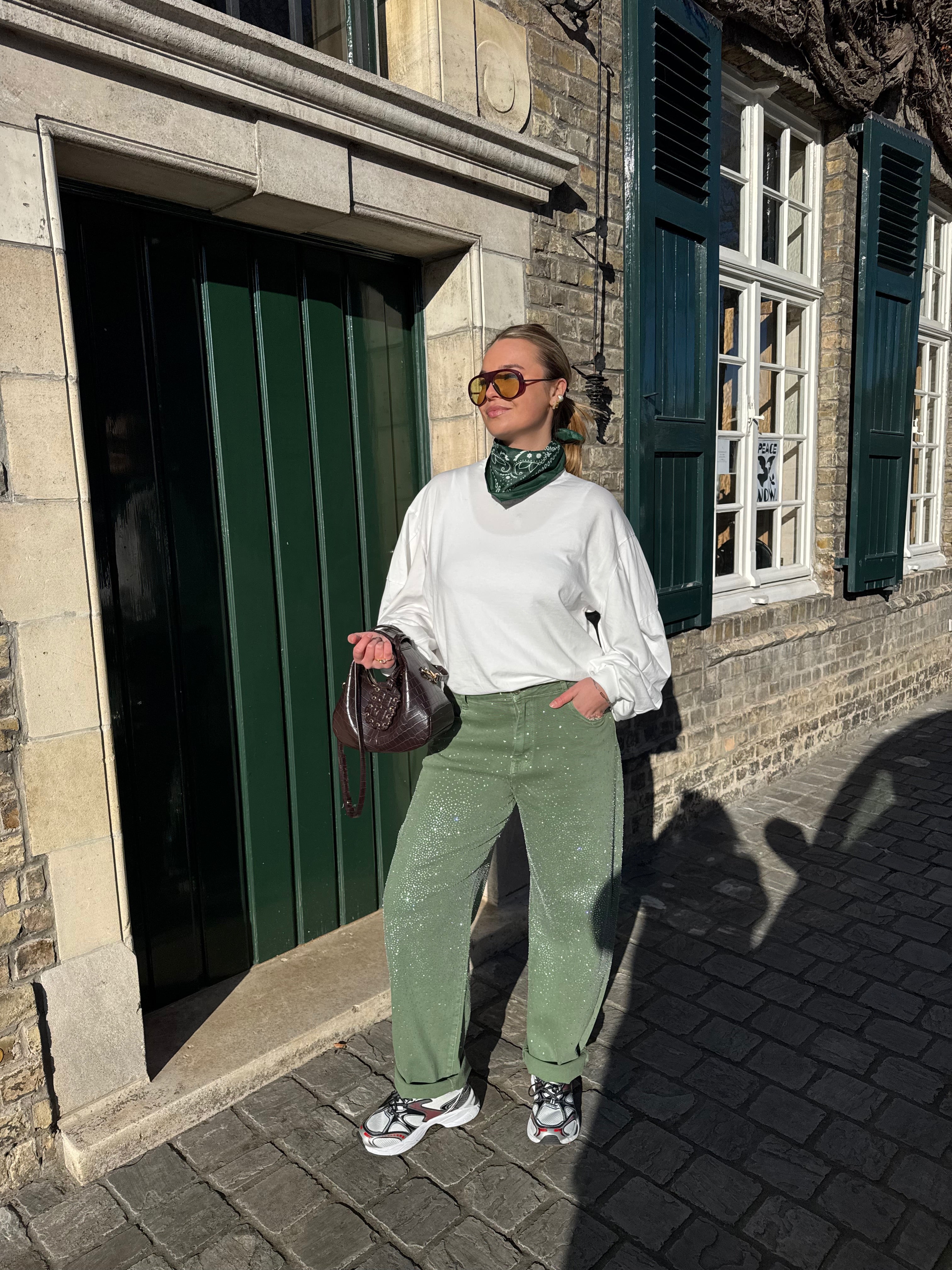 Claire rhinestone jeans - khaki